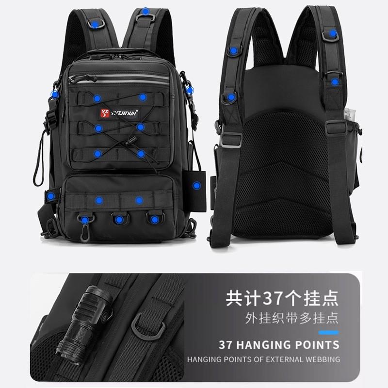 Zaino da Pesca Multiscomparto Borsa a Spalla Singola a Tracolla Porta Canne Nylon Impermeabile Attrezzatura