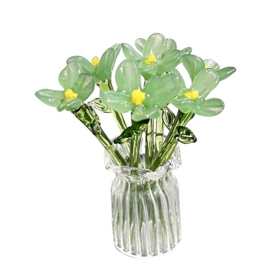 1 Set Glass Flower Bouquet with Vase Hand-Blown Mini Flower Decoration Home Living Room Handmade Simulation Floral Ornament with Stem