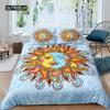 Sun Moon Duvet Cover Set Queen Microfiber Bohemian Black and White Print Yin Yang Comforter Cover Galaxy Star Twin Bedding Set Three Piece Set