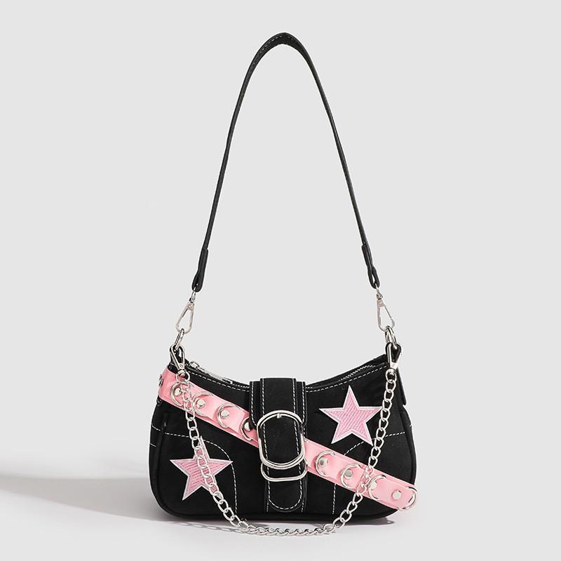 

Y2k Niche Design Single Shoulder Stick Bag New Sweet Cool Hot Girl Armpit Japanese Pink Belt Women чорний