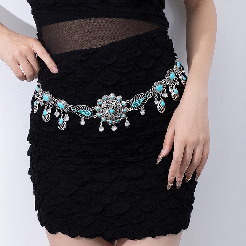 Ethnic Style Metal Retro Coin Waist Chain Women'S Adjustable Dress Waist Seal Love Butterfly Flower Fringed Belt