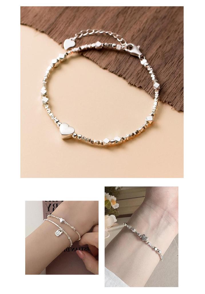 Korean Style S925 Sterling Silver Heart-Shaped Bracelet for Women - Niche Exquisite Aesthetic with Broken Silver Beads