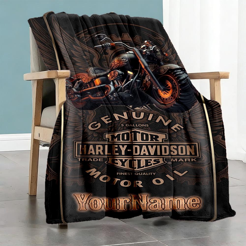 Motociclette Harley-Davidson Personalizza il Tuo Nome Coperta Accogliente Coperta Personalizzata Comfort Durevole Versatile per Riposo Letto Divano Spiaggia