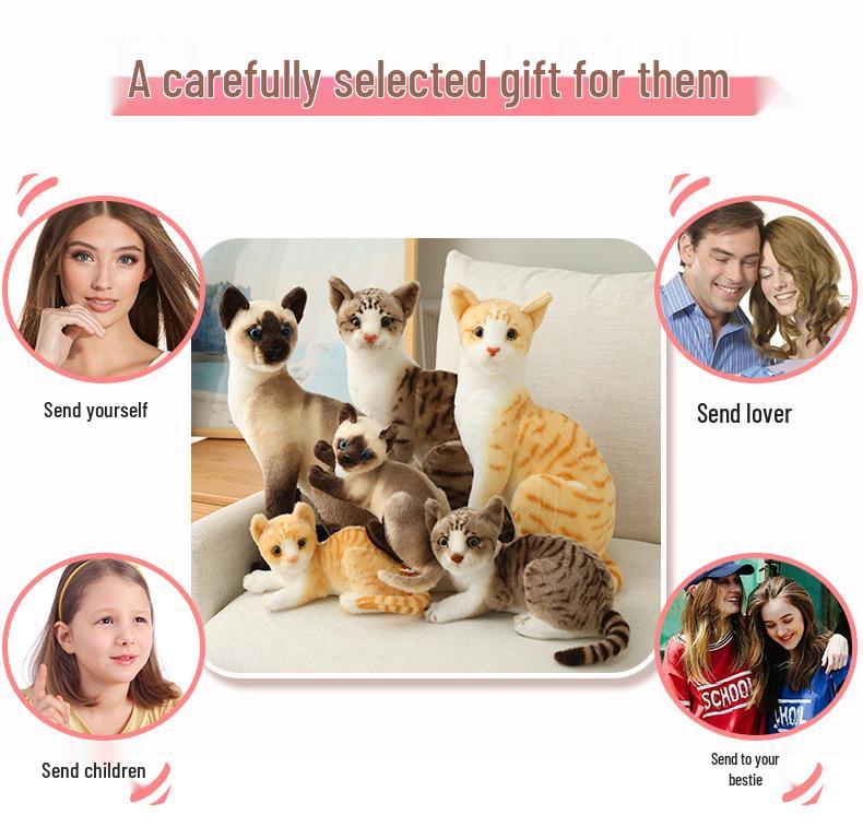 Realistic Plush Cat Figurine Toy