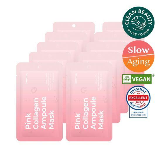 Bamboo Vegan Sheet/Elasticity-Improving Freemay Pink Collagen Ampoule Mask (10 Sheets)
