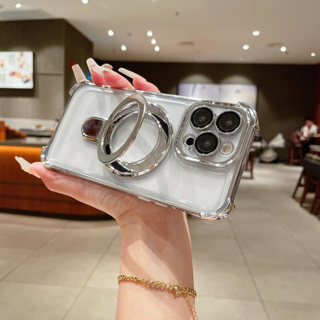Applicable To Transparent Magnetic Bracket Iphone17 Mobile Phone Case with Lens Film 15 Apple 16promax Anti Fall New Model