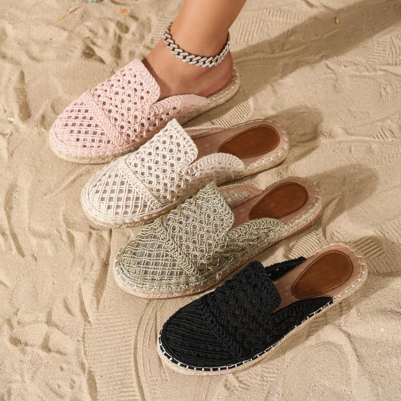 Slippers Mesh Women Outdoor Bohemian Beach Sandals 2025 Summer Flats Comfort Csaual Lady Mule Shoes Zapatos De Mujer Sandalias