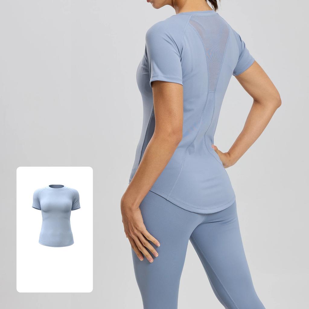 Summer New Style Mesh Yoga Short Sleeved Women Shaping Quick Drying Breathable Sports Fitness Tops Female