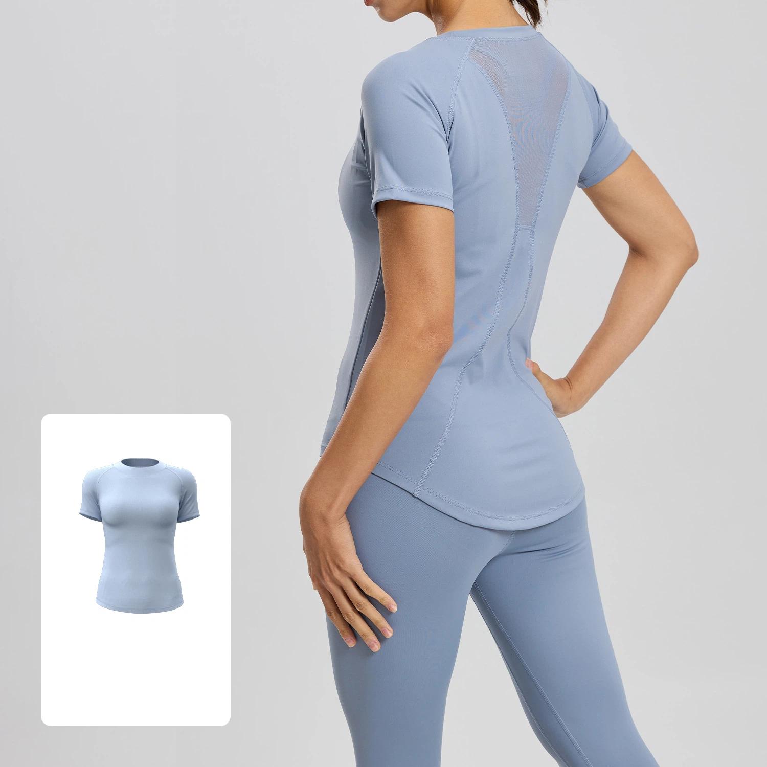 Summer New Style Mesh Yoga Short Sleeved Women Shaping Quick Drying Breathable Sports Fitness Tops Female S