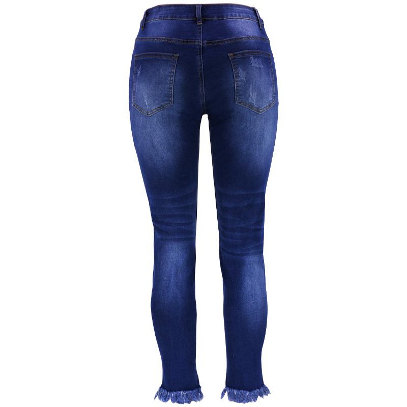 2024 Women's Cropped Jeans with Fashionable Holes and Irregular Pants