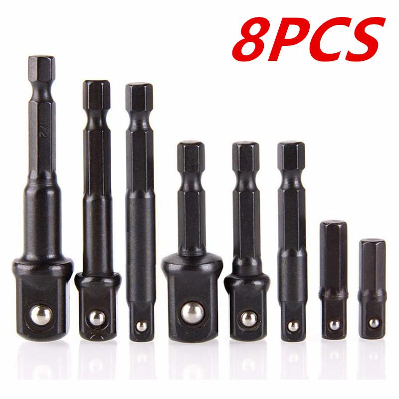 12pcs Impact Socket Adapter And Reducer Set Extension Set Socket Drill Adapter Turns Power Drill Into High Speed Nut Driver, 1/4