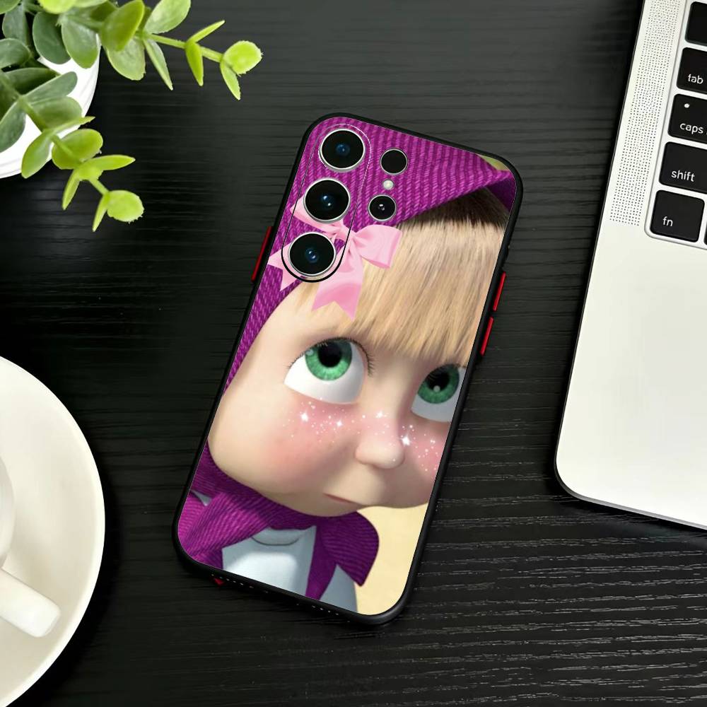 Cute R-Masha and Bears Phone Case For Samsung S26,S25,S24,S23,S22,S30,S21,Ultra,Plus,FE 5G Black Soft Cover
