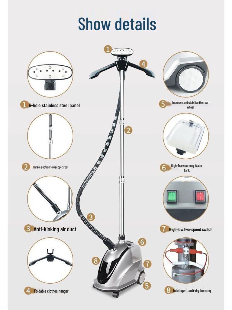 High-Power Vertical Garment Steamer: Anti-Dry, Large Steam Capacity for Household Use