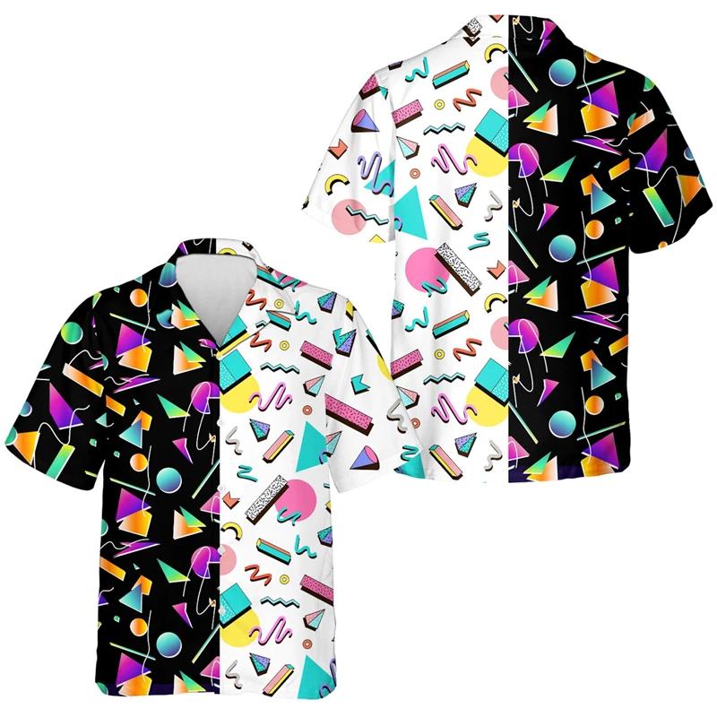 Vintage Back To The 80s Letter Print Hawaiian Shirt for Men Summer Short Sleeve Daily Wear Beach Shirts Men's Aloha Shirt