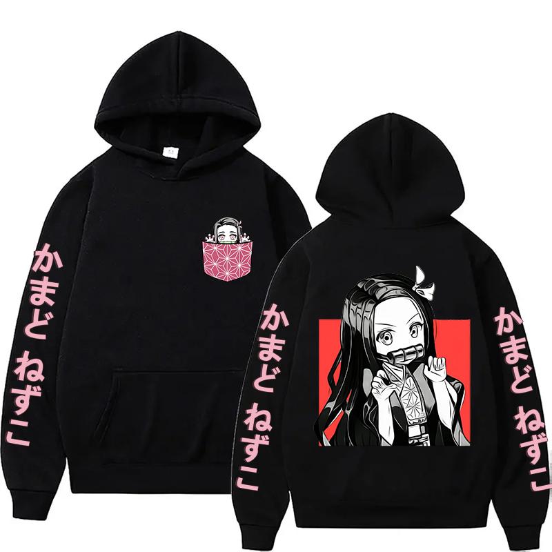 New Anime Kamado Nezuko Print Hoodies Women Causal Tops Unisex Harajuku Black Long Sleeve Sweatshirts