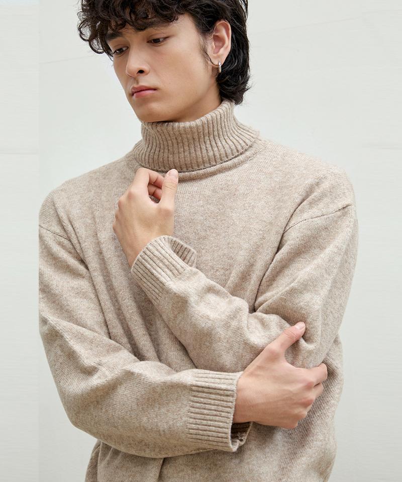 Nod You Soft Cashmere-Like Turtleneck Long Sleeve Knit Sweater [Beige] M