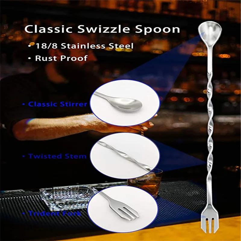 8 Inch Cocktail Muddler and Mixing Spoon, Stainless Steel Cocktail Muddler Home Bar Bartender Tool Barware Set