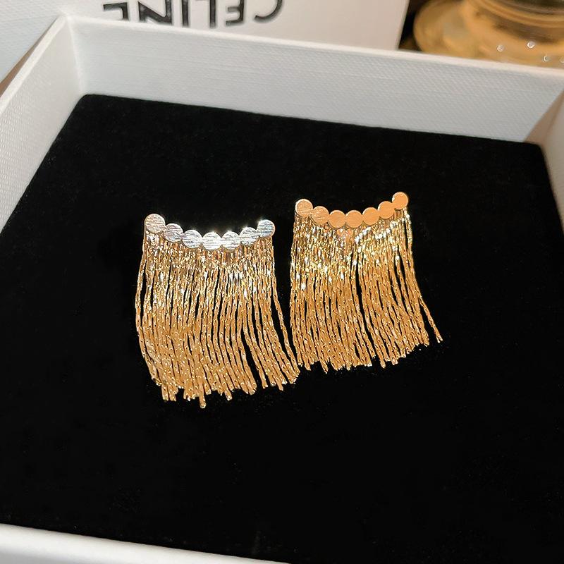 European and American Personalized Metal Fringed Earrings Niche Simple Long Stud Earrings High-end Light Luxury Earrings Women
