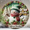 Merry Christmas Snowman Winter House Round Wooden Hanging Sign, 2D Flat Printed Wall Door Ornament, Xmas Home Porch Holiday Decor Gift