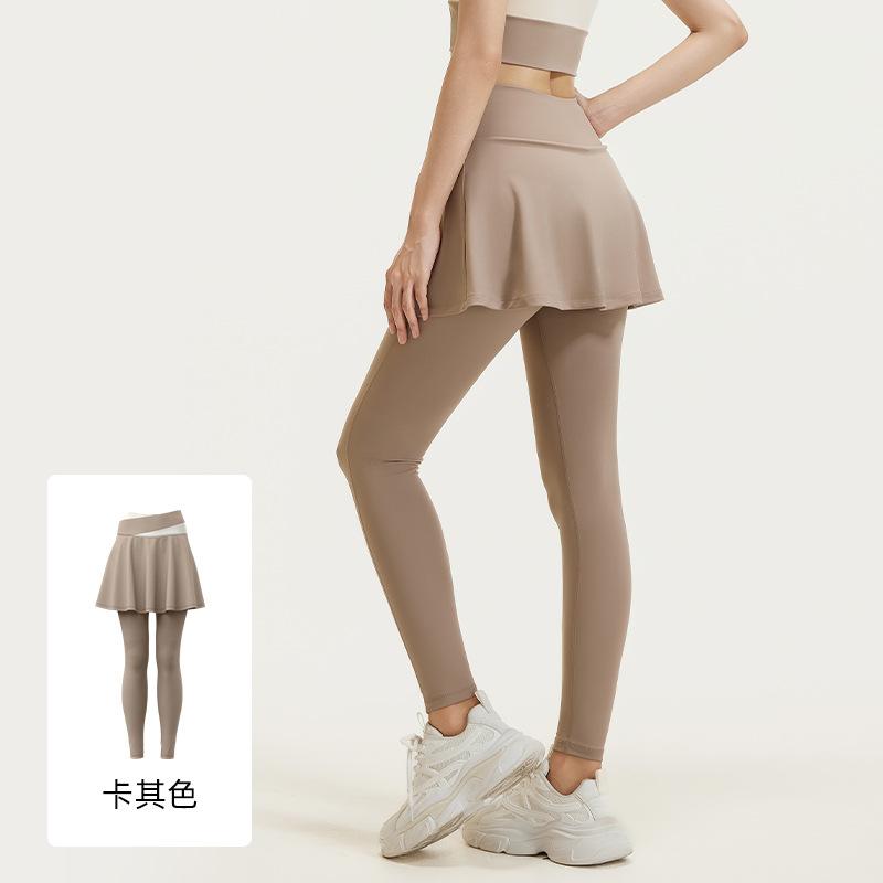 Juyitang Color Matching Fake Two-piece Culottes, High Waist, Belly and Thin Fitness Wear, Anti-light Yoga Pants for Women