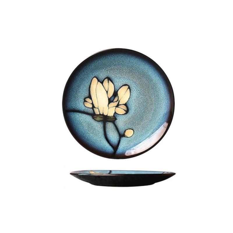 5-7-Zoll-Knochenteller Kreatives handbemaltes unterglasurfarbenes Keramikgeschirr Kaltes Gericht Obst Dim Sum Teller Snack Haushaltsgeschirr