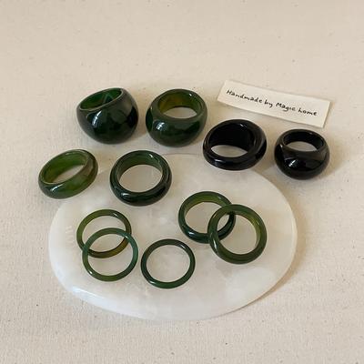 Niche Light Luxury Natural Green Agate Ring Women'S Retro Unique Personality Fashion Temperament Elegant Versatile Ring Ring