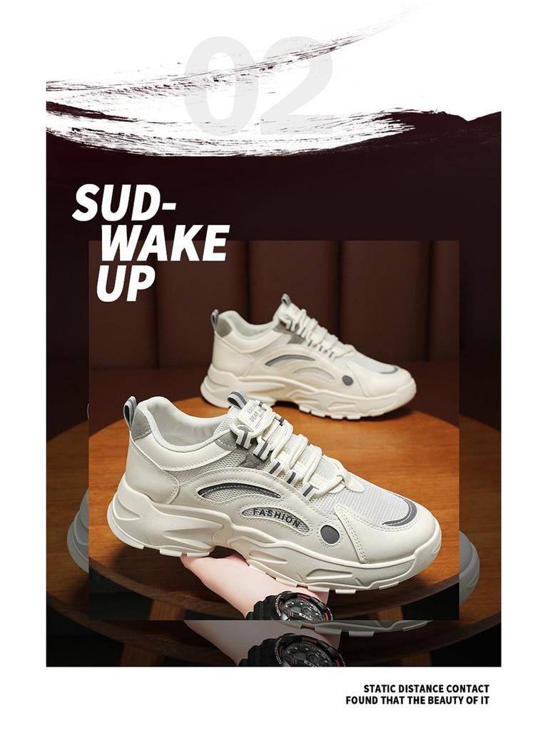 Spring Men's Breathable Mesh Sneakers – Trendy, All-Match, Thick-Soled Casual Dad Shoes