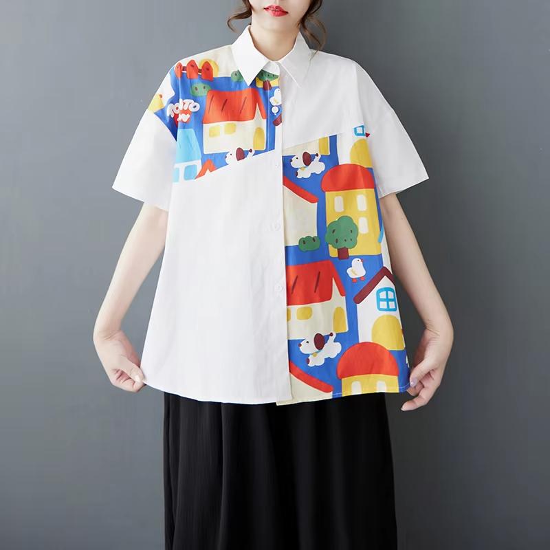 

XITAO Patchwork Cartoon Half Sleeve Shirt GYX1533 One Size белый