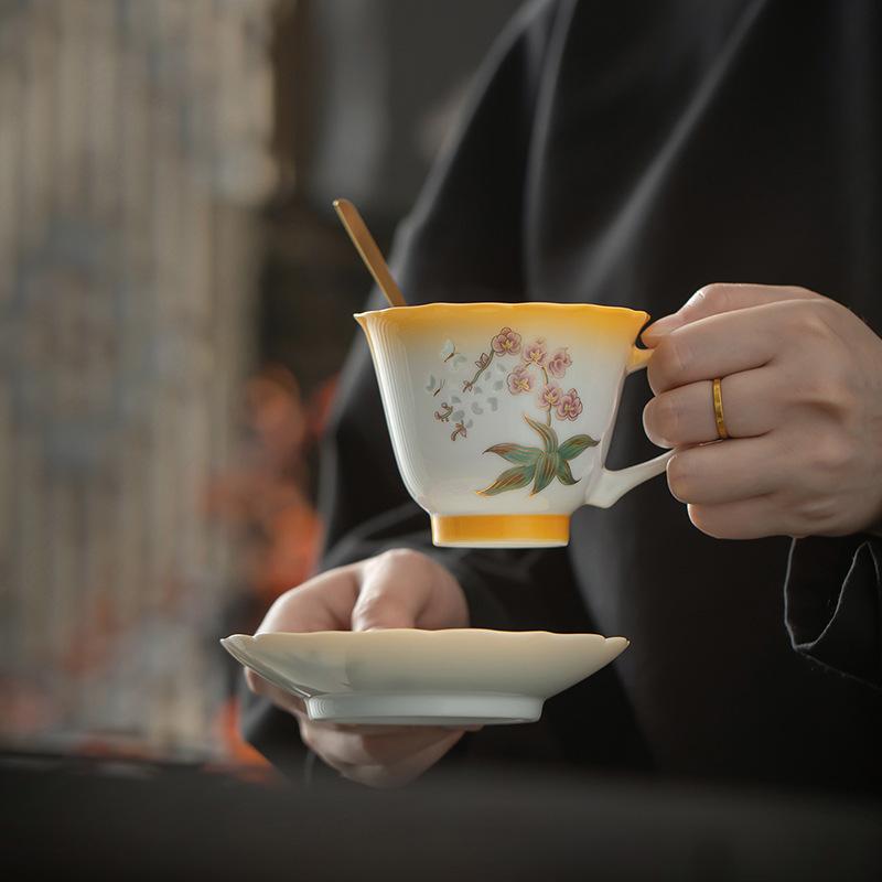 Exquisite Coffee Cup High-end Delicate Handle Cup and Saucer Set Home Ceramic Afternoon Tea Mug