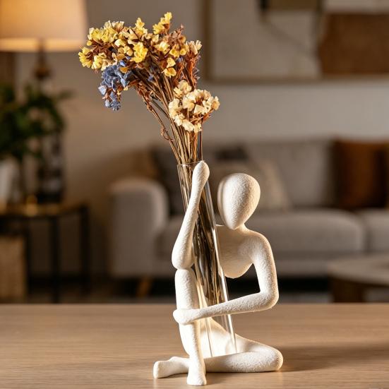 Abstract Human Sculpture 3D Printed Modern Test Tube Vase Holder for Fresh Dried Flowers Minimalist Desktop Figurine for Home Shelf Desk Living Room