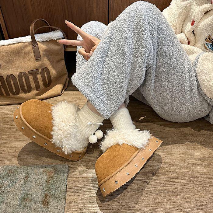 Internet celebrity platform cotton slippers women's indoor home non-slip plush warm fluffy shoes outer wear 2025 winter new