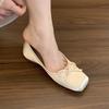 First encounter inner height increase square head shallow mouth satin single shoes early spring new fairy ballet style soft flat bottom one pedal