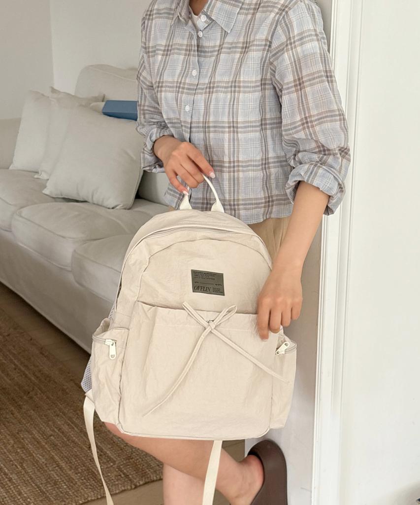 Offlin Ribbon String Backpack Ivory