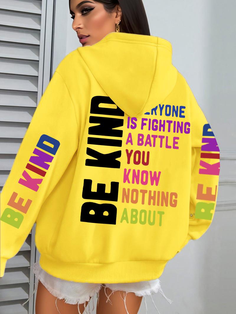 

Be Kind-sudaderas con capucha para mujer estampado de letras forro polar cálido con capucha sudaderas holgadas M