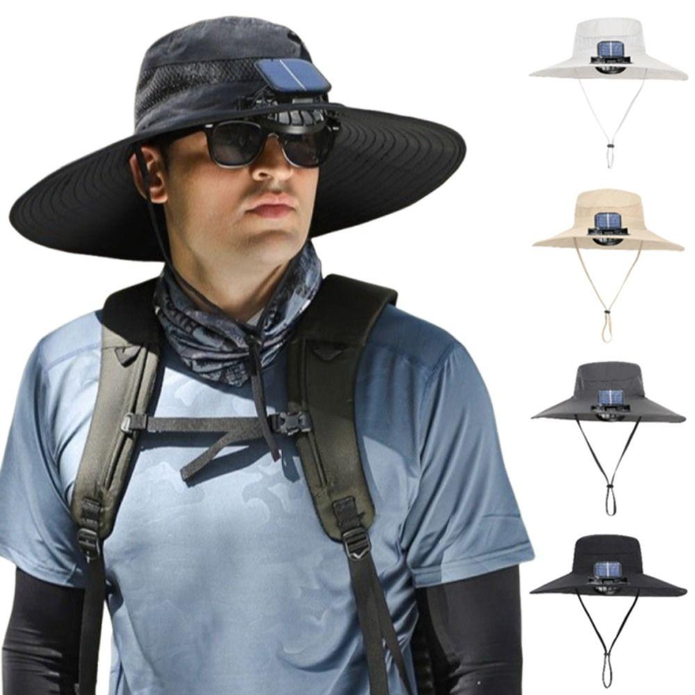 Breathable Sun Hat with Fan UV Protection Summer Fan Visor Cap Fishing Bucket Hat Outdoor Travel