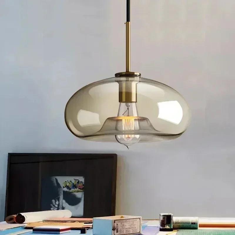 Luminária pendente nórdica LED de vidro de alta qualidade Cabeça dourada Vários formatos de vidroQuarto Sala de estar Restaurante Corredor