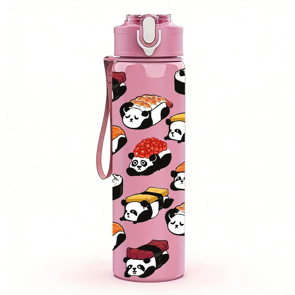 1PC Colorful Panda Toy Collection Pattern 750ml Color Plastic Sports Water Bottle Leakproof Flip Straw Lid Suitable for Sports Office Home Use