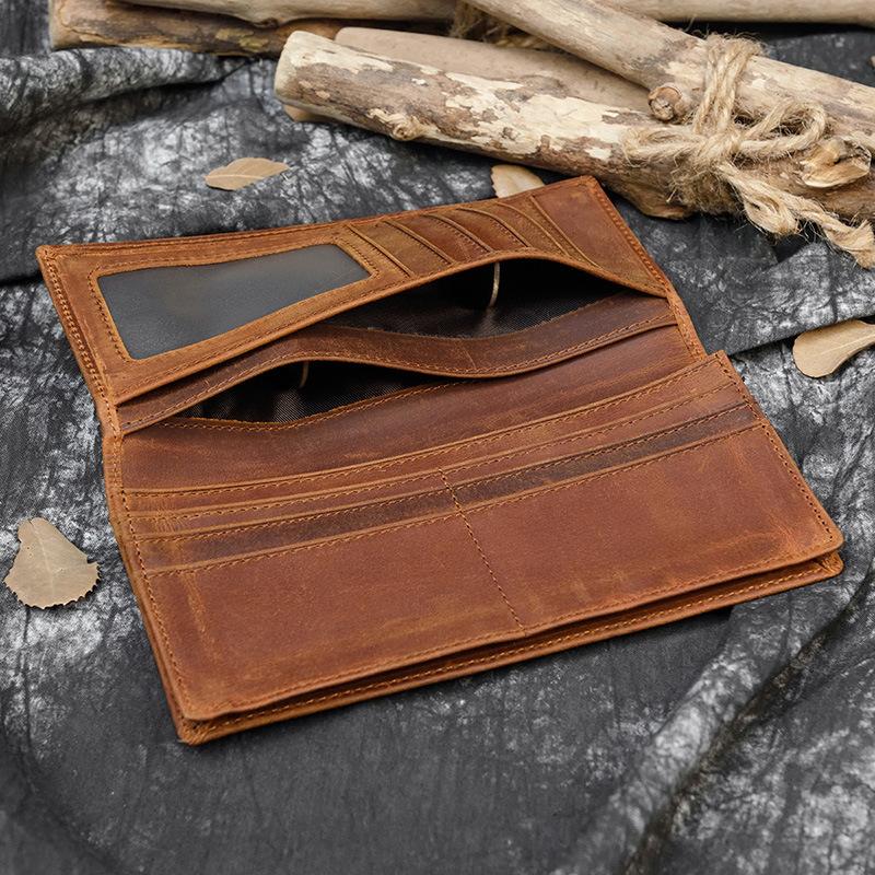 Portafoglio Lungo da Uomo in Pelle Crazy Horse Primo Strato di Pelle Bovina Portafoglio Multi-Carte Vera Pelle Semplice Portafoglio Lungo Uomo 8030