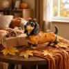 Whimsical Autumn Room Accessories Fall Harvest Dachshund Figurine Halloween Statue with Pumpkin Headband Polka Collectible Dog Lover Gifts