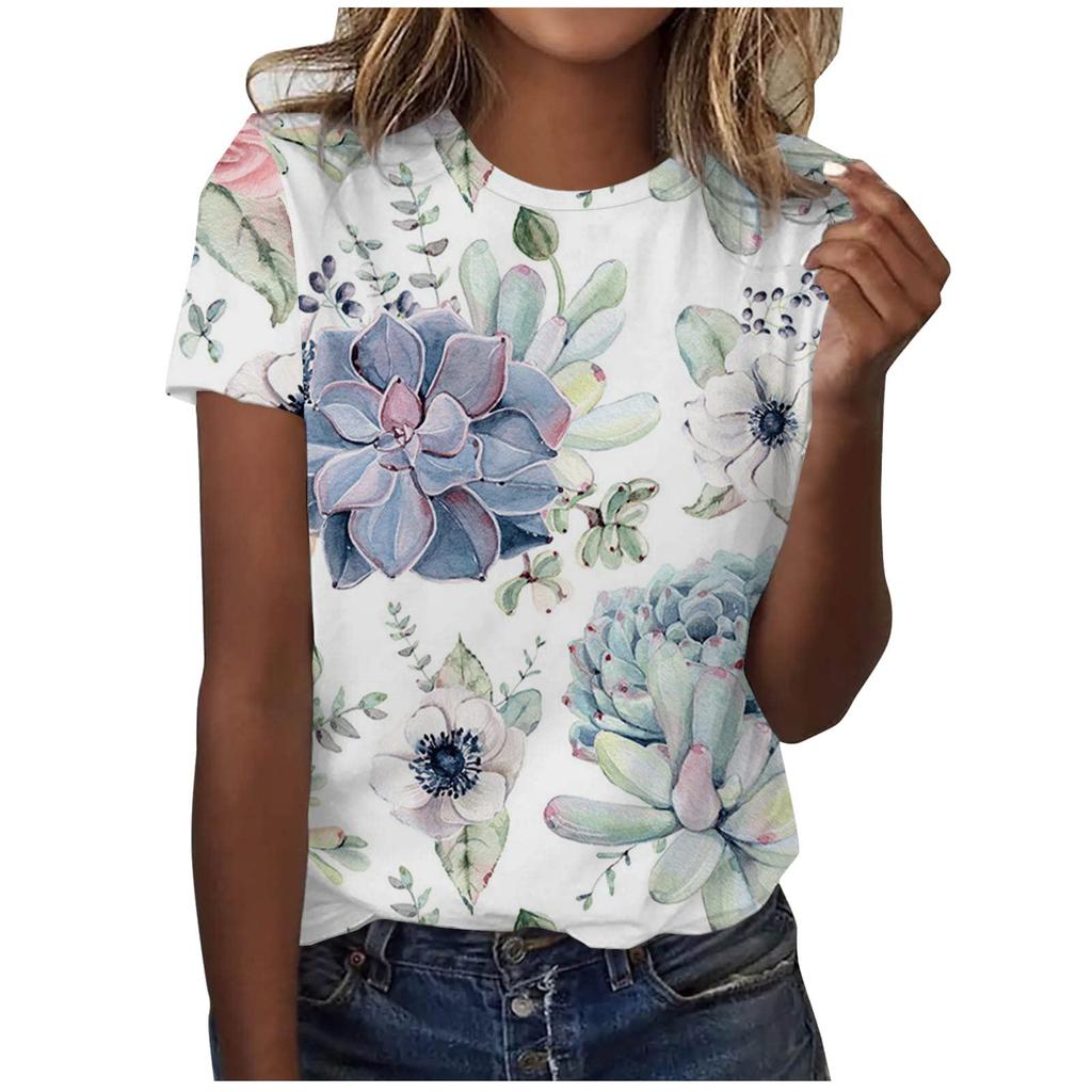 Women's T-shirt dandelion flower 3D printed casual round neck short sleeved T-shirt