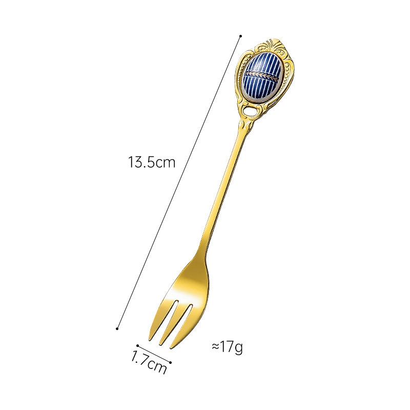 Stainless Steel Spoons Inlay Ceramic Coffee Ladles, Vintage Gold Plating Dessert Spoon, High-class Cake Scoops, Christmas Gift