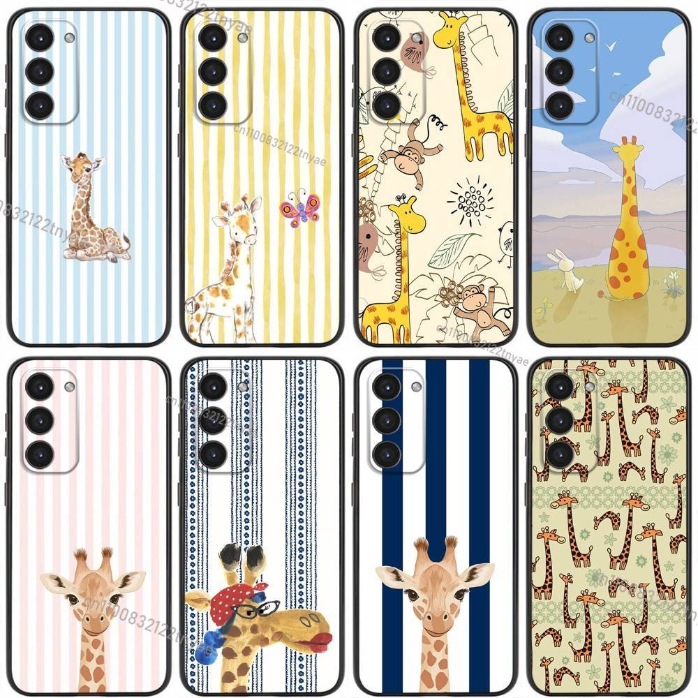 Striped Background Giraffe Phone Case For Samsung Galaxy A20,21s,22,31,32,52,53,72,73,80,91 Soft Liquid Silicone Black Cover