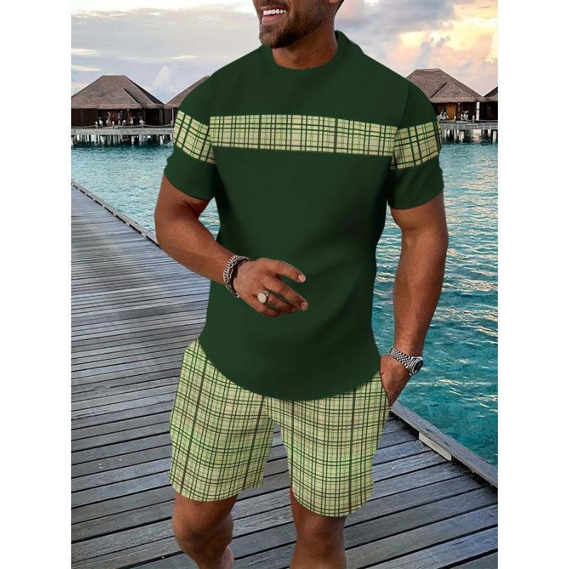 Leisure sports suit breathable outdoor casual men's T-shirt five-quarter pants suit summer 3D printing suit for men and adults
