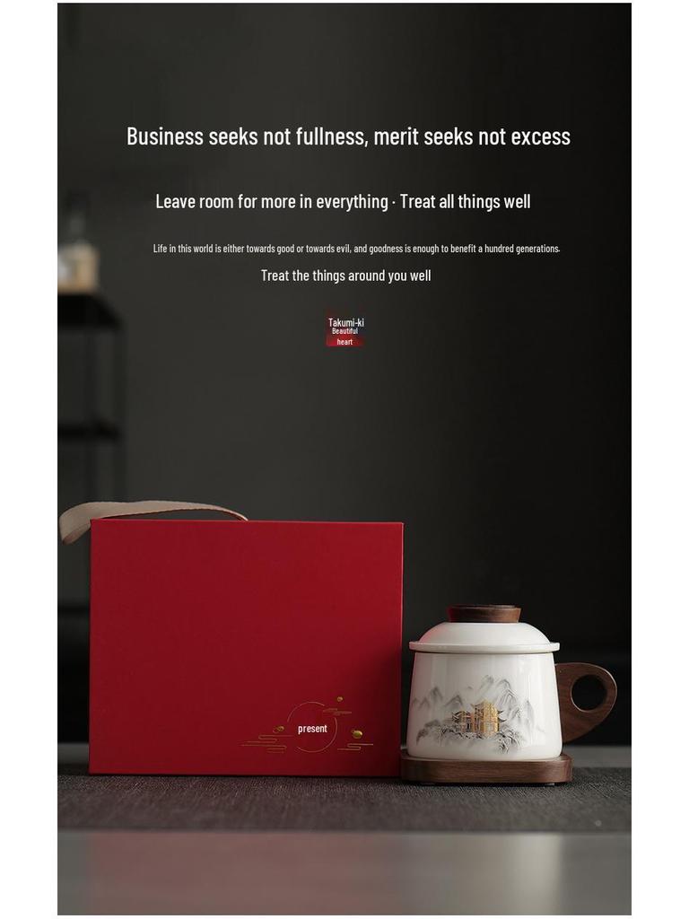 Dehua White Porcelain Tea & Coffee Mug with Lid - Ceramic Cup for Tea & Water Separation, Ideal for Office & Personal Use.