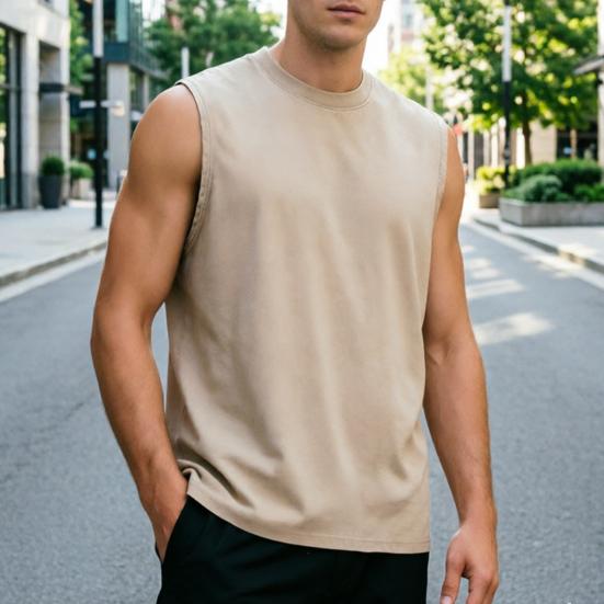Men Workout Tank Top, Crew Neck Sleeveless T-Shirt, Retro Loose Fit Tank Top, Casual Summer Sports Tee for Gym Fitness Training