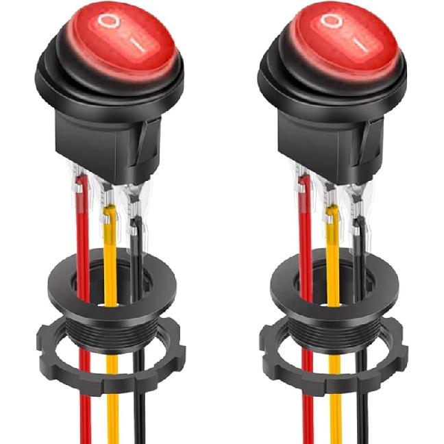 2PCS 12V UL Listed Round Rocker Switch, Waterproof LED Rocker Toggle Switch with Shell, Lighted ON Off SPST 3 Pin Rocker Switch for Car RV Marine