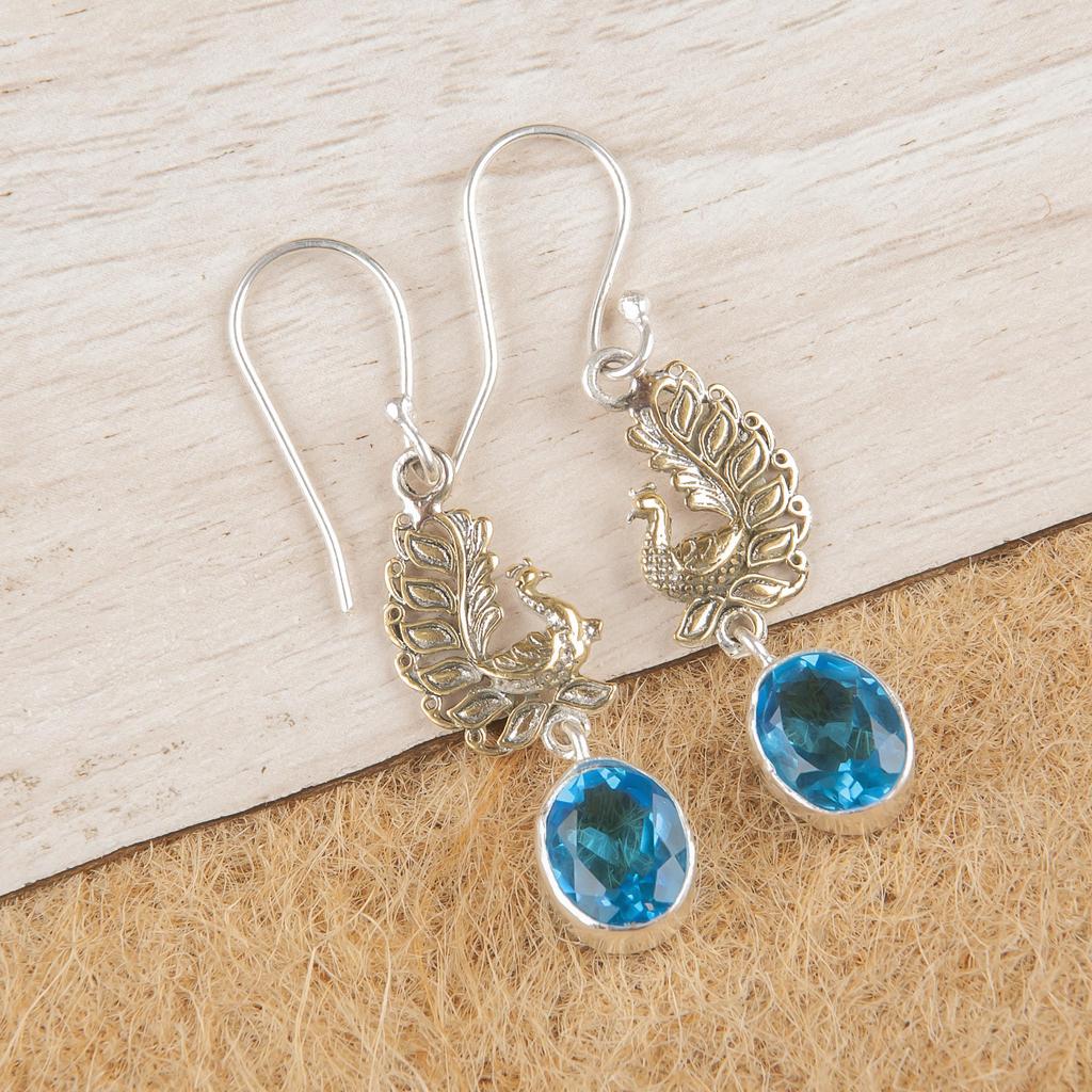 Swiss Blue Topaz 925 Sterling Silver Jewelry, Handmade Gorgeous Silver Earrings, Topaz Gemstone Earrings Jewelry For Love