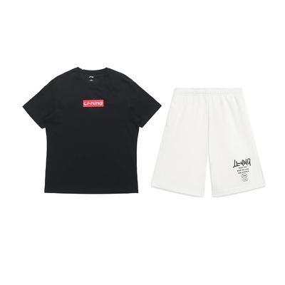 Li Ning Logo Buchstabenaufdruck Mode Schlicht Vielseitig Rundhals Pullover Kurzarm T-Shirt Lässig Sport Set Unisex Oberteile AHSSC17-2+AKST593-7
