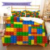 Building Blocks Pattern Bedding Quilt Set Quilt Cover Pillowcase Home Decoration Gift (1 * Duvet Cover + 2 * Pillowcase, Without Core)