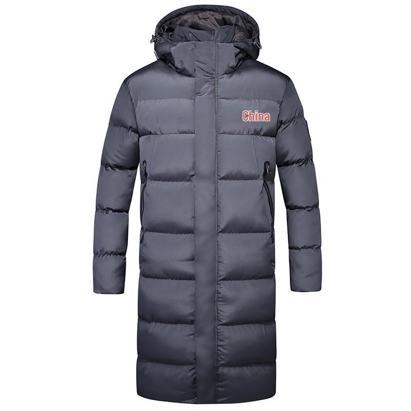 Unisex Mid-Length Printed Winter Training Jacket with Velvet Lining M серый